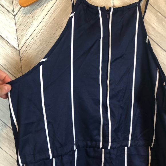 NWT Yoins Blue Stripe Romper Drawstring Waist - Picture 8 of 8